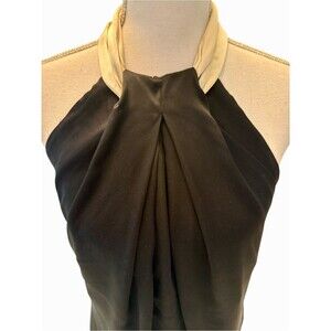 Black Halo Draped Back 100% Silk Black and Ivory Tie Halter Size 6 NWT